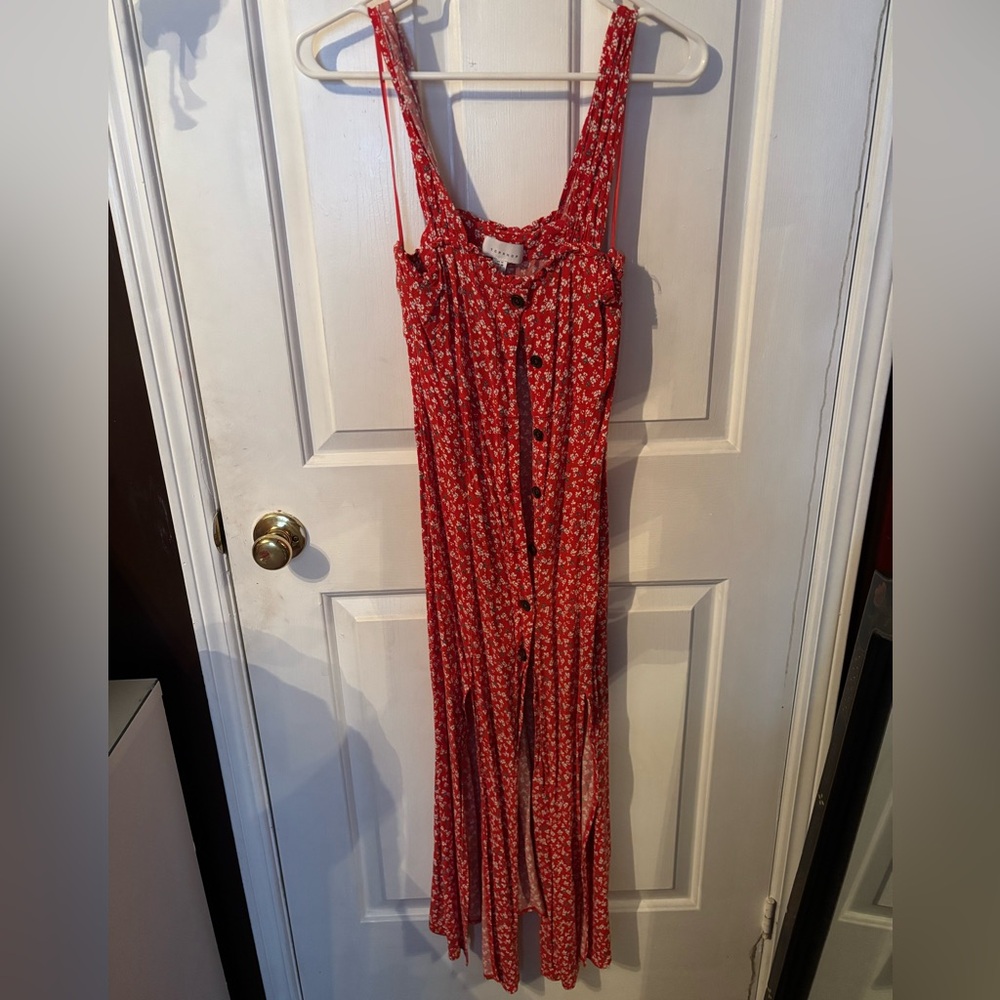 Topshop Red Floral Dress with Buttons